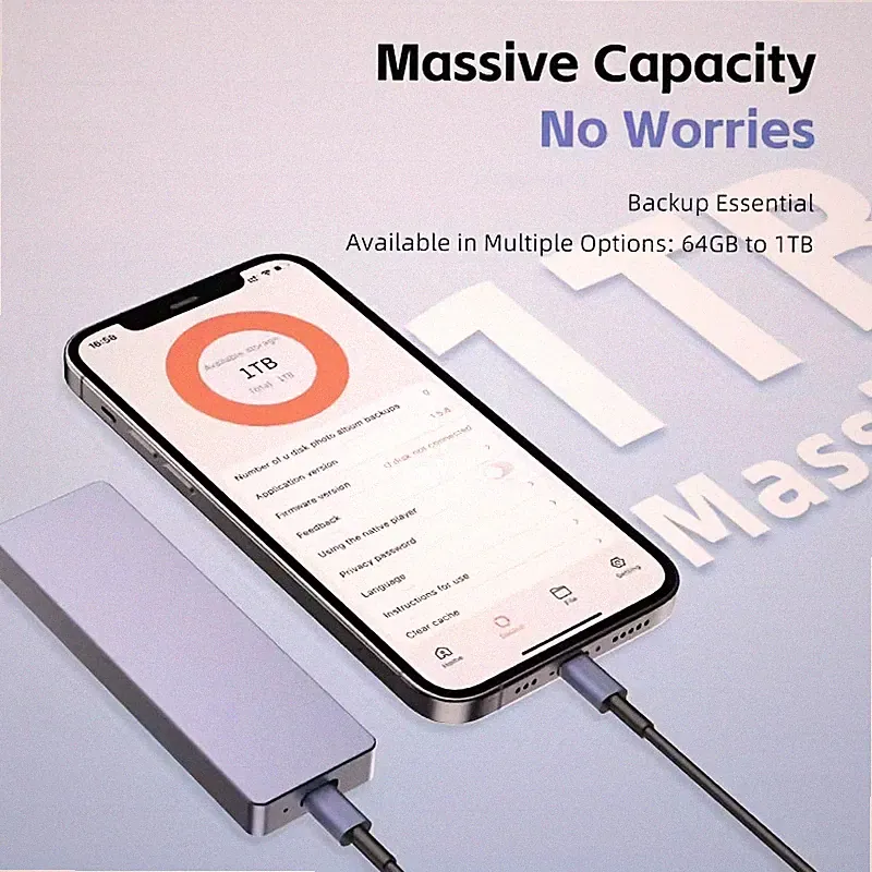 📱1TB Portable Hard Drive for iPhone & Android Plug & Play Smart Backup Storage