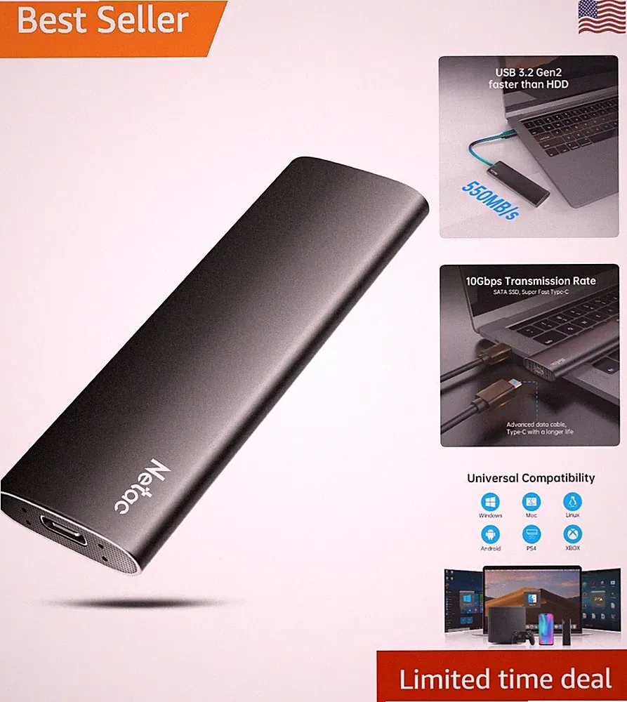 Durable 250GB USB 3.2 SSD - Portable External Drive for Gamers and Professionals